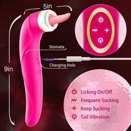 Proprogift Adult Product Sex Toys Tongue Sucking Licking Vibrator, G Spot Tongue Vibrator with 8 Suction Modes & 10 Tail Vibrati