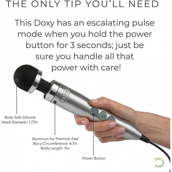 Premium Doxy Die Cast No. 3 - Luxurious Aluminum and Titanium Alloy Case -Wand Vibrator Body Massager - Body-Safe Medical-Grade 