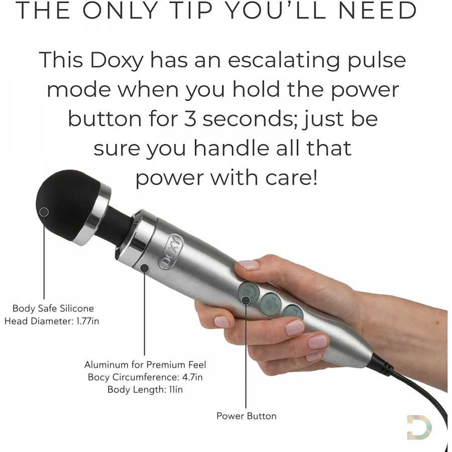 Premium Doxy Die Cast No. 3 - Luxurious Aluminum and Titanium Alloy Case -Wand Vibrator Body Massager - Body-Safe Medical-Grade 