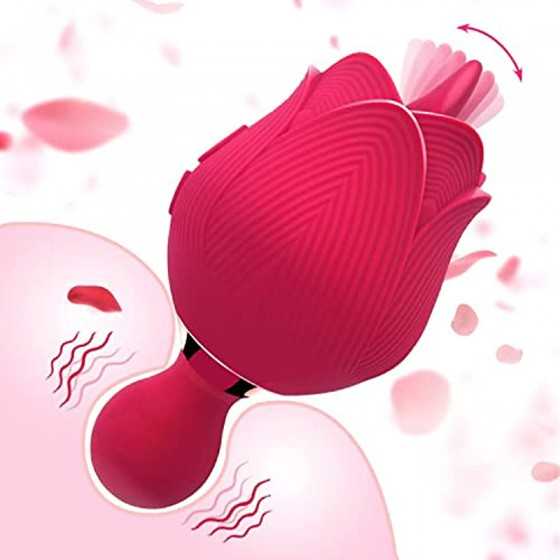 Rose Sex Stimulator for Women,Vibrating Bullet and Tongue Toy with Licking for Female Self Pleasuring,9+9 Frequencies Personal M