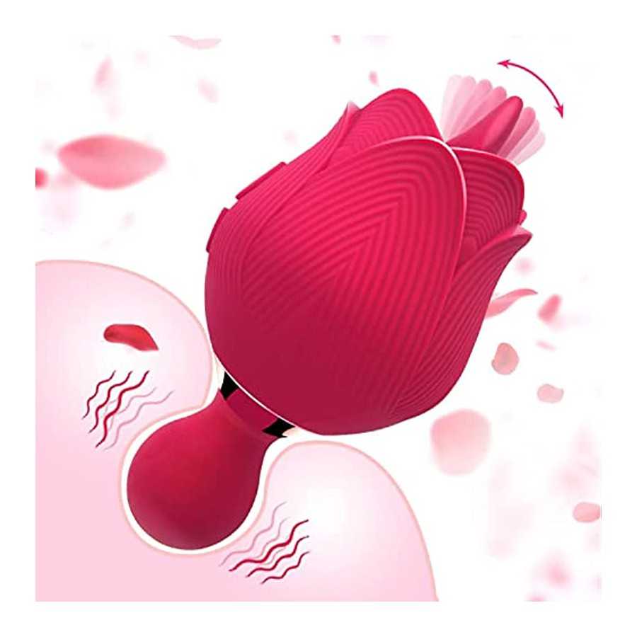 Rose Sex Stimulator for Women,Vibrating Bullet and Tongue Toy with Licking for Female Self Pleasuring,9+9 Frequencies Personal M