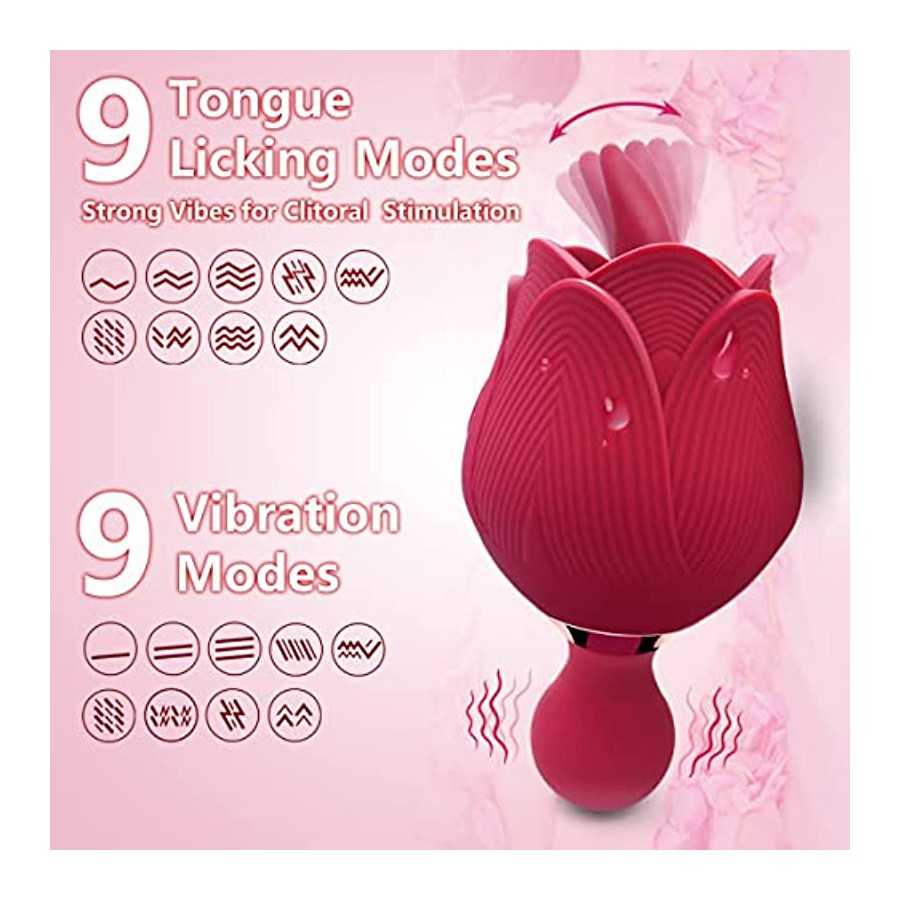 Rose Sex Stimulator for Women,Vibrating Bullet and Tongue Toy with Licking for Female Self Pleasuring,9+9 Frequencies Personal M