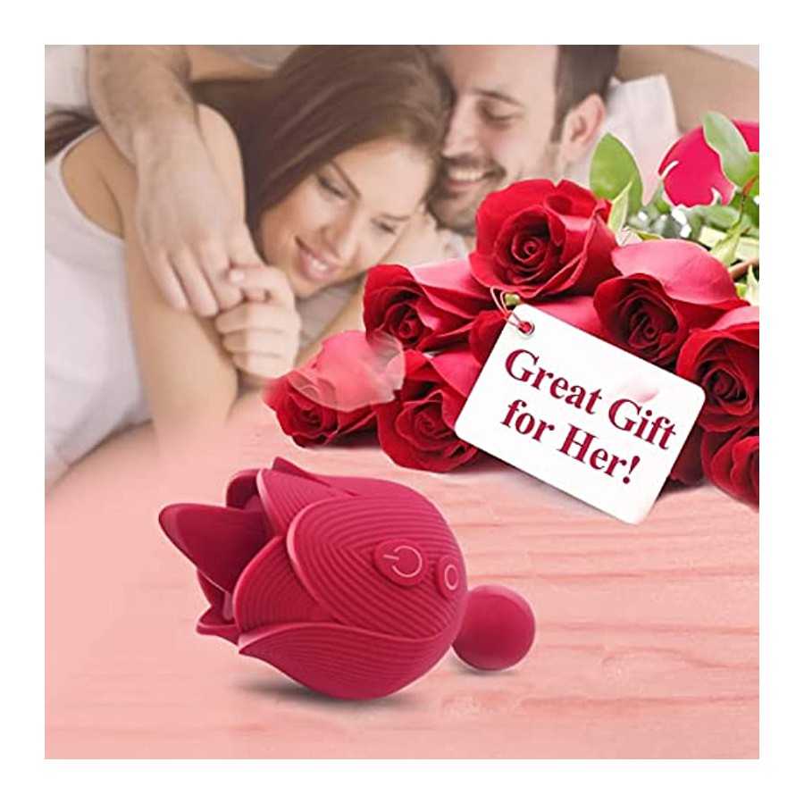 Rose Sex Stimulator for Women,Vibrating Bullet and Tongue Toy with Licking for Female Self Pleasuring,9+9 Frequencies Personal M