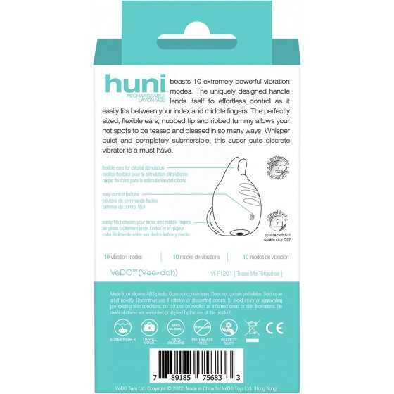 VeDO HUNI Rechargeable Lay-On Clitoral Vibrator Adult Sextoy for Women (Tease Me Turquoise)