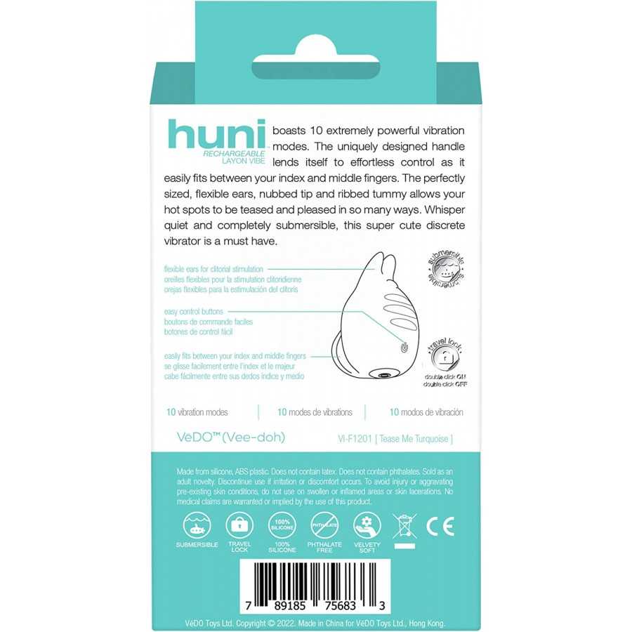 VeDO HUNI Rechargeable Lay-On Clitoral Vibrator Adult Sextoy for Women (Tease Me Turquoise)