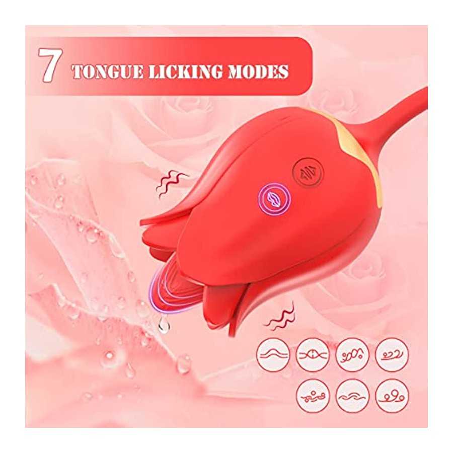 Rose Toy Vibrator for Women - Clitoral Stimulator Tongue Licking with Thrusting Vibrating Egg,G Spot Adult Sex Toy 10 Vibration 
