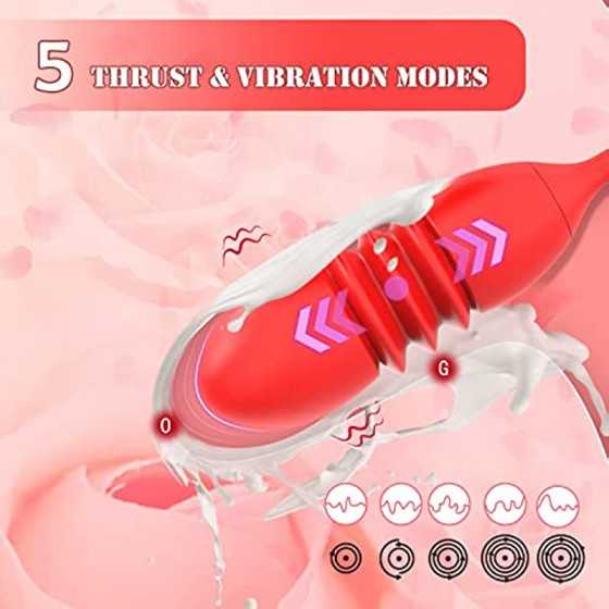Rose Toy Vibrator for Women - Clitoral Stimulator Tongue Licking with Thrusting Vibrating Egg,G Spot Adult Sex Toy 10 Vibration 