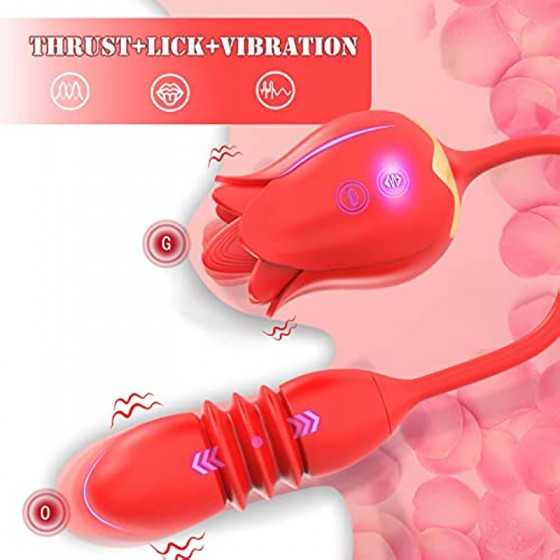Rose Toy Vibrator for Women - Clitoral Stimulator Tongue Licking with Thrusting Vibrating Egg,G Spot Adult Sex Toy 10 Vibration 