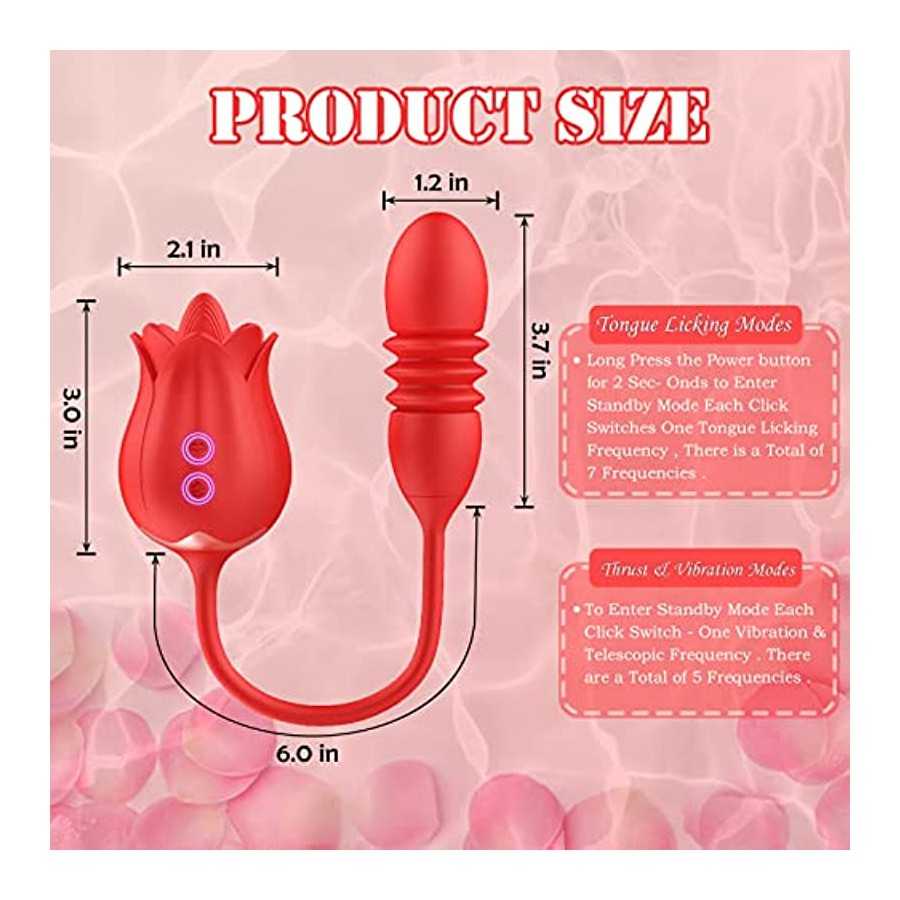 Rose Toy Vibrator for Women - Clitoral Stimulator Tongue Licking with Thrusting Vibrating Egg,G Spot Adult Sex Toy 10 Vibration 