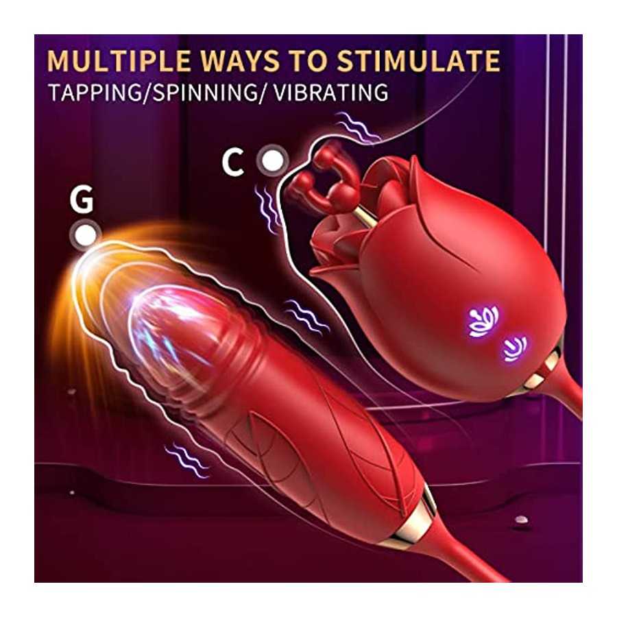 Rose Sex Toy for Women, 3 in 1 Rose Sex Stimulator with10 Thrusting & 10 Vibration Modes, Clitoral G-spot Vibrator with 2 Massag