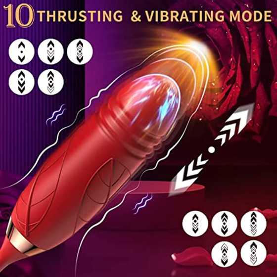 Rose Sex Toy for Women, 3 in 1 Rose Sex Stimulator with10 Thrusting & 10 Vibration Modes, Clitoral G-spot Vibrator with 2 Massag