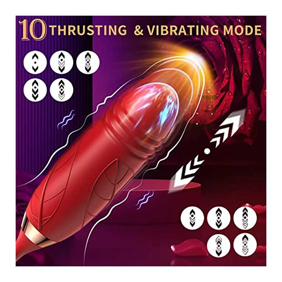 Rose Sex Toy for Women, 3 in 1 Rose Sex Stimulator with10 Thrusting & 10 Vibration Modes, Clitoral G-spot Vibrator with 2 Massag