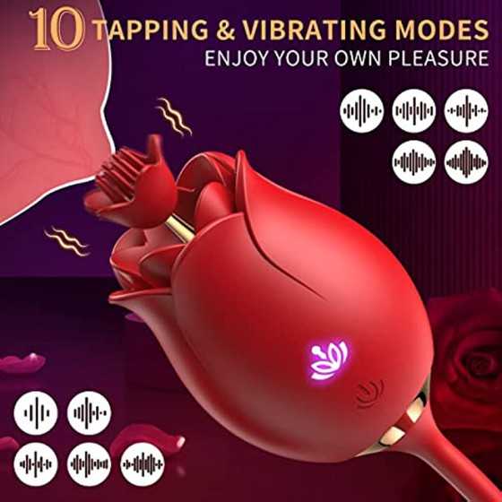 Rose Sex Toy for Women, 3 in 1 Rose Sex Stimulator with10 Thrusting & 10 Vibration Modes, Clitoral G-spot Vibrator with 2 Massag