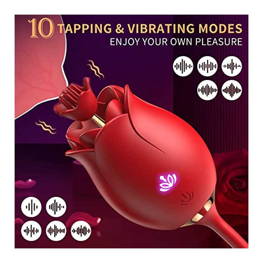 Rose Sex Toy for Women, 3 in 1 Rose Sex Stimulator with10 Thrusting & 10 Vibration Modes, Clitoral G-spot Vibrator with 2 Massag