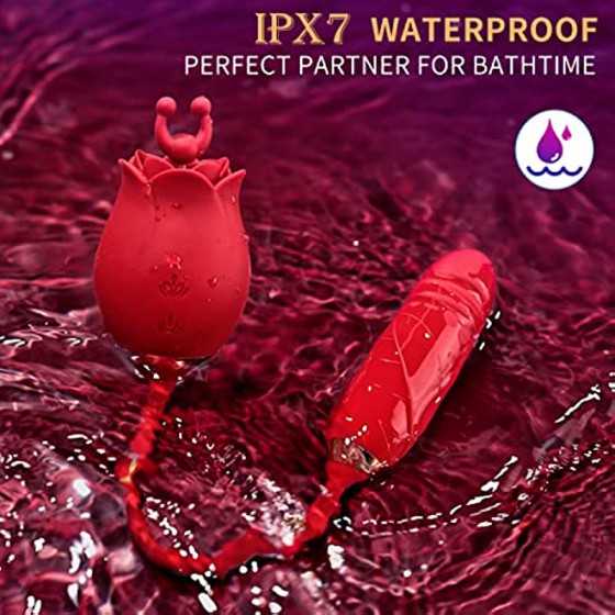 Rose Sex Toy for Women, 3 in 1 Rose Sex Stimulator with10 Thrusting & 10 Vibration Modes, Clitoral G-spot Vibrator with 2 Massag