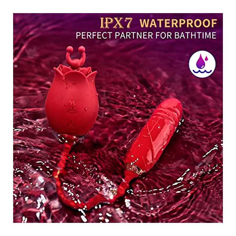 Rose Sex Toy for Women, 3 in 1 Rose Sex Stimulator with10 Thrusting & 10 Vibration Modes, Clitoral G-spot Vibrator with 2 Massag
