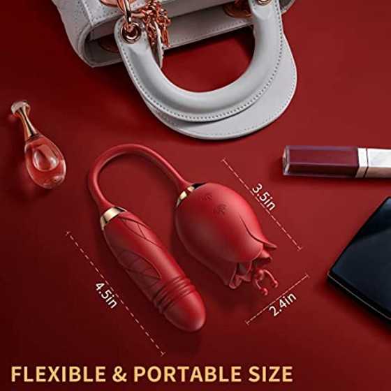 Rose Sex Toy for Women, 3 in 1 Rose Sex Stimulator with10 Thrusting & 10 Vibration Modes, Clitoral G-spot Vibrator with 2 Massag