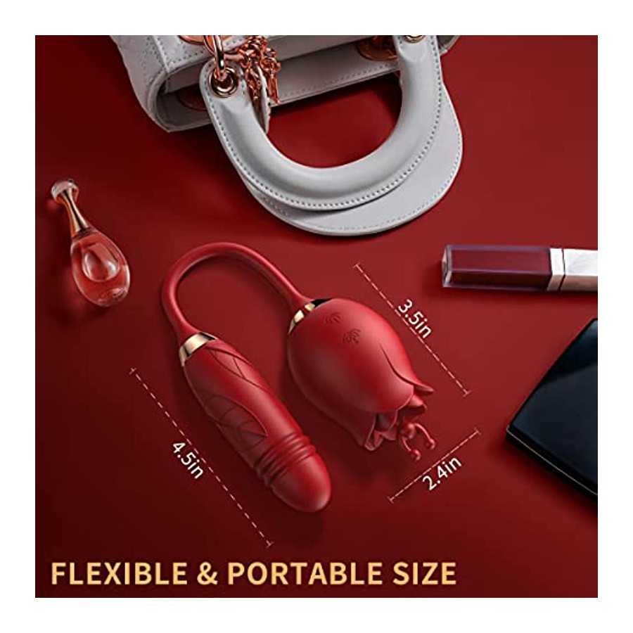 Rose Sex Toy for Women, 3 in 1 Rose Sex Stimulator with10 Thrusting & 10 Vibration Modes, Clitoral G-spot Vibrator with 2 Massag