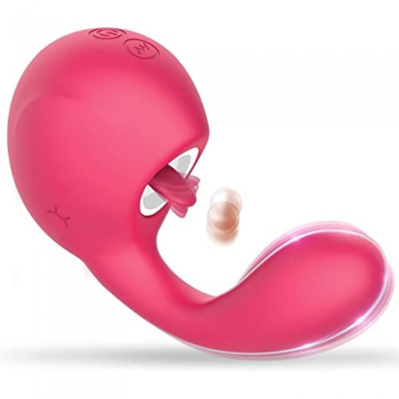 Clitoral Licking G Spot Vibrator for Clit and Vagina Stimulation, Rechargeable Dildo Tongue Vibrator with 3 Licking & 10 Vibrati