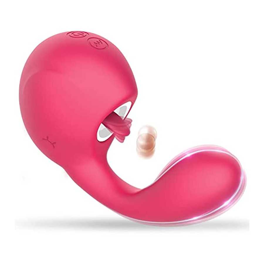 Clitoral Licking G Spot Vibrator for Clit and Vagina Stimulation, Rechargeable Dildo Tongue Vibrator with 3 Licking & 10 Vibrati