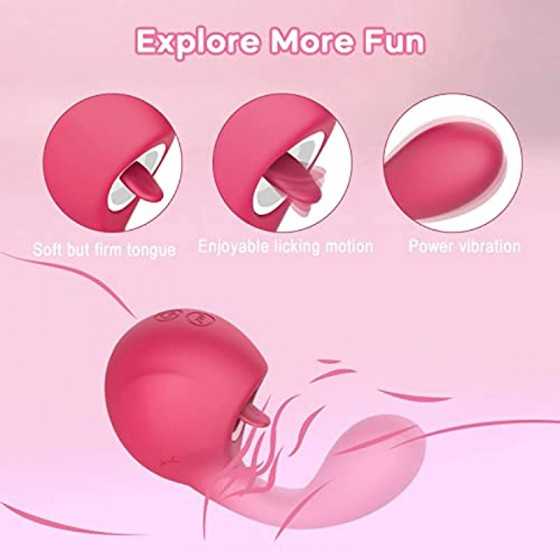 Clitoral Licking G Spot Vibrator for Clit and Vagina Stimulation, Rechargeable Dildo Tongue Vibrator with 3 Licking & 10 Vibrati