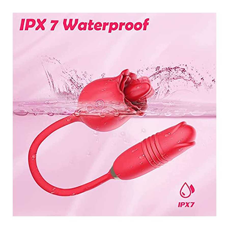Rose Toy for Woman,Rose Vibrator with 10 Thrusting & Vibration Modes,2 in 1 Clitoral Licking Vibrator Thrusting Dildo,G-Spot Vib
