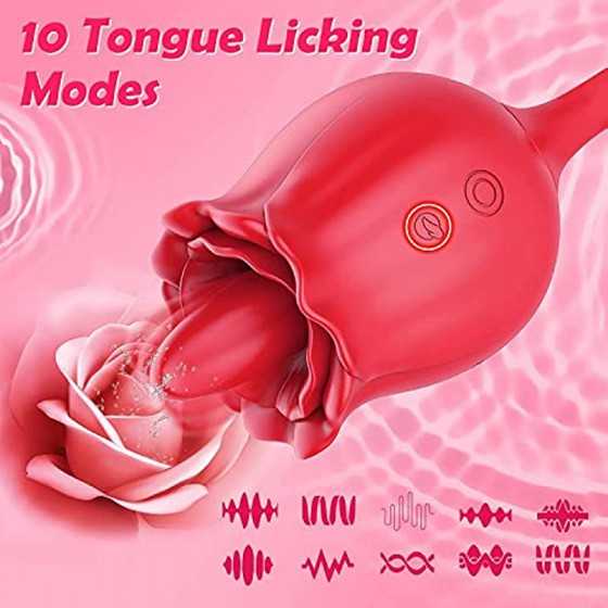 Rose Toy for Woman,Rose Vibrator with 10 Thrusting & Vibration Modes,2 in 1 Clitoral Licking Vibrator Thrusting Dildo,G-Spot Vib