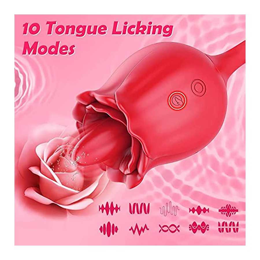Rose Toy for Woman,Rose Vibrator with 10 Thrusting & Vibration Modes,2 in 1 Clitoral Licking Vibrator Thrusting Dildo,G-Spot Vib