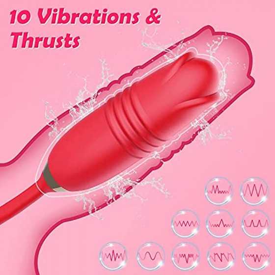Rose Toy for Woman,Rose Vibrator with 10 Thrusting & Vibration Modes,2 in 1 Clitoral Licking Vibrator Thrusting Dildo,G-Spot Vib