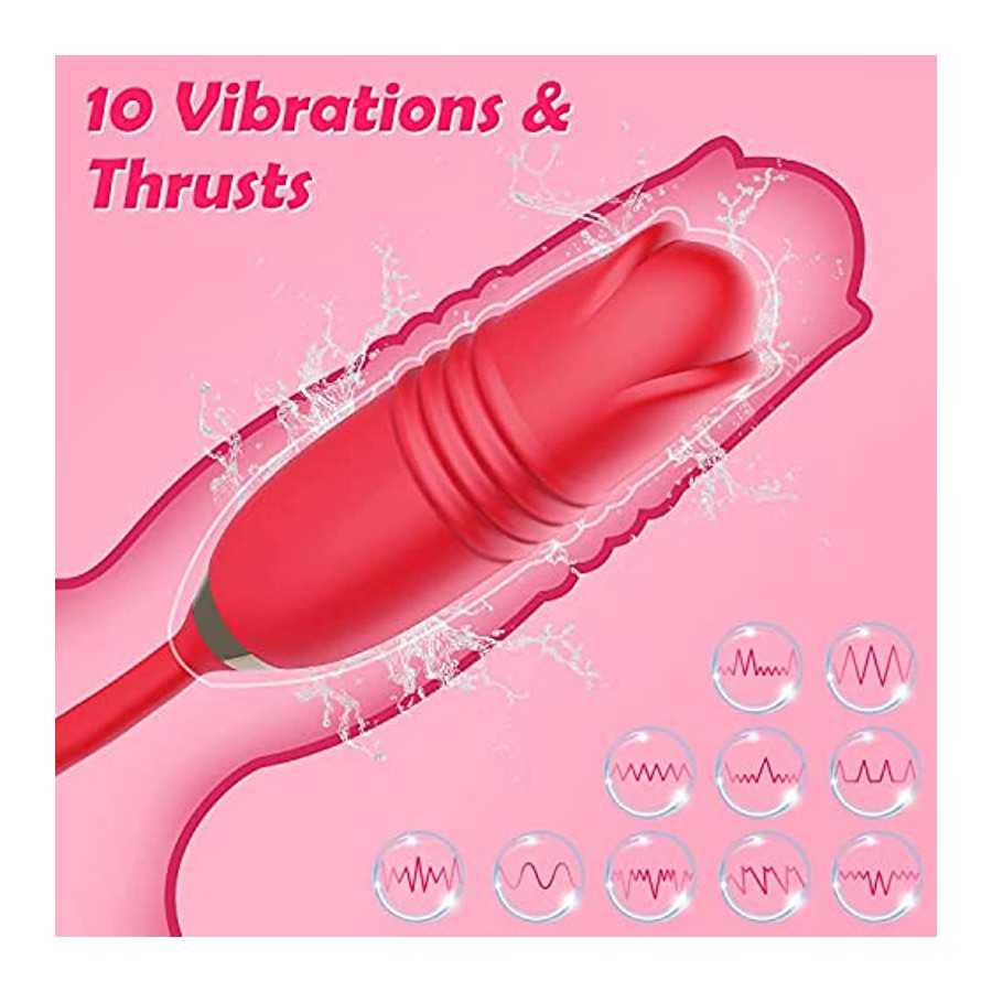Rose Toy for Woman,Rose Vibrator with 10 Thrusting & Vibration Modes,2 in 1 Clitoral Licking Vibrator Thrusting Dildo,G-Spot Vib