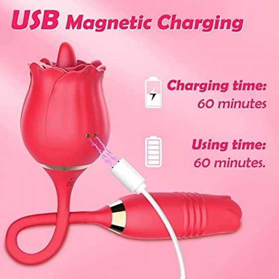 Rose Toy for Woman,Rose Vibrator with 10 Thrusting & Vibration Modes,2 in 1 Clitoral Licking Vibrator Thrusting Dildo,G-Spot Vib