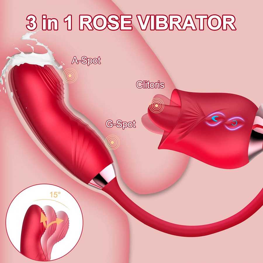 Rose Sex Stimulator for Women, Tongue Licking Vibrator Clitoral Nipple Stimulator with G Spot Dildo, Adult Sex Toys Games for 10