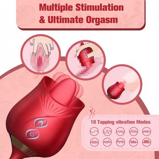 Rose Sex Stimulator for Women, Tongue Licking Vibrator Clitoral Nipple Stimulator with G Spot Dildo, Adult Sex Toys Games for 10
