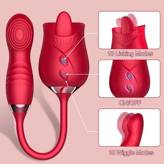 Rose Sex Stimulator for Women, Tongue Licking Vibrator Clitoral Nipple Stimulator with G Spot Dildo, Adult Sex Toys Games for 10