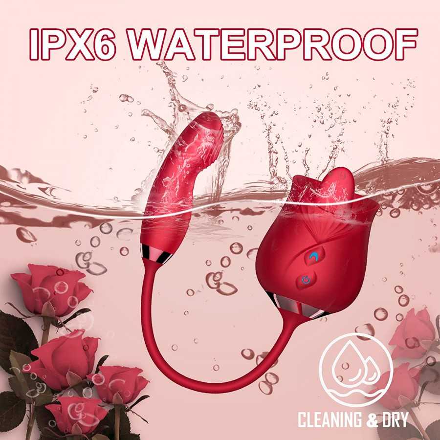 Rose Sex Stimulator for Women, Tongue Licking Vibrator Clitoral Nipple Stimulator with G Spot Dildo, Adult Sex Toys Games for 10