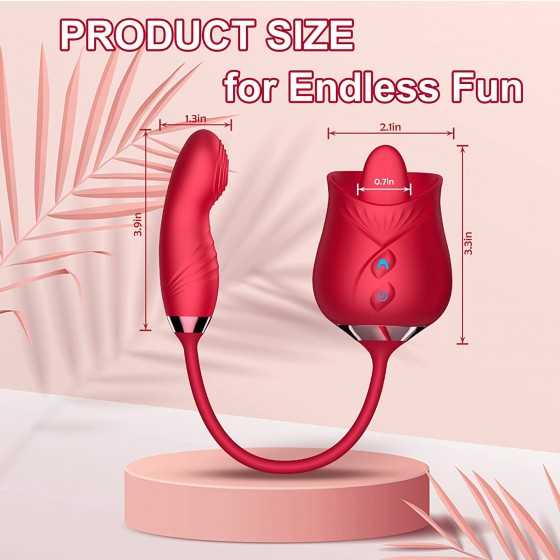 Rose Sex Stimulator for Women, Tongue Licking Vibrator Clitoral Nipple Stimulator with G Spot Dildo, Adult Sex Toys Games for 10