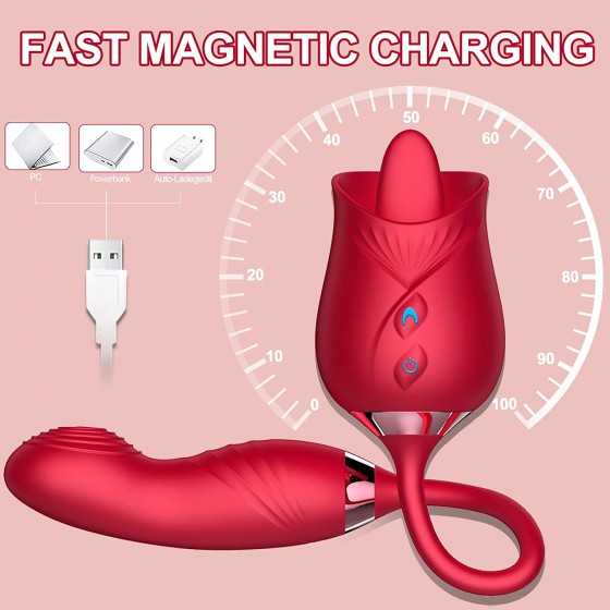 Rose Sex Stimulator for Women, Tongue Licking Vibrator Clitoral Nipple Stimulator with G Spot Dildo, Adult Sex Toys Games for 10