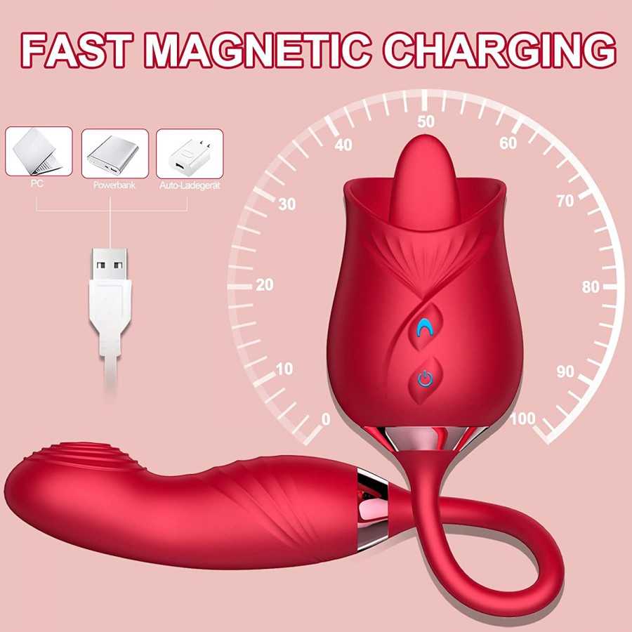 Rose Sex Stimulator for Women, Tongue Licking Vibrator Clitoral Nipple Stimulator with G Spot Dildo, Adult Sex Toys Games for 10