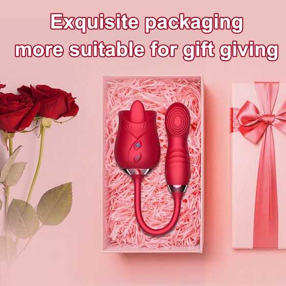 Rose Sex Stimulator for Women, Tongue Licking Vibrator Clitoral Nipple Stimulator with G Spot Dildo, Adult Sex Toys Games for 10
