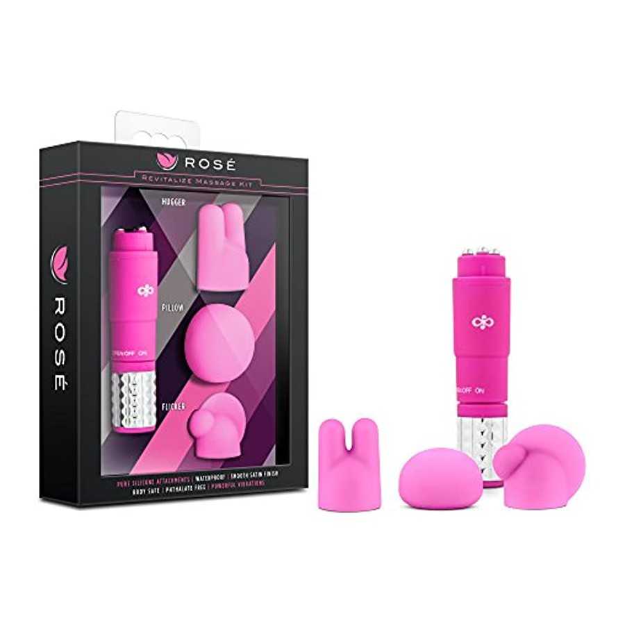 Rose Revitalize Massage Kit - Massager, Clitoral, External Massager Vibrator - 3 Ultrasilk Smooth Puria Silicone Attachments for