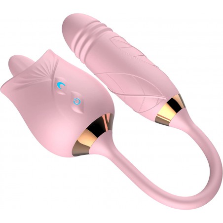 Rose Toy Vibrator for Women - 3 in 1 Clitoral Stimulator Tongue Licking Thrusting G Spot Vibrator with 10 Modes Nipple Licker for Women (Purple)