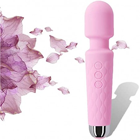 Rechargeable Personal  Massager - Quiet & Waterproof - 20 Patterns & 8 Speeds - Travel Bag Included - Men & Women - Perfect for Tension Relief, Muscle, Back, Soreness, Recovery - Round, Pink