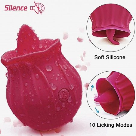 Rose Toy for Women, Clitoral Tongue Vibrator Sucking&Licking Toy with 10 Modes Powerful, Nipples Clitorals G spot Stimulator for Women, Mini Tongue Sucking&Licker Sex Toys for Couples (Pink—M)