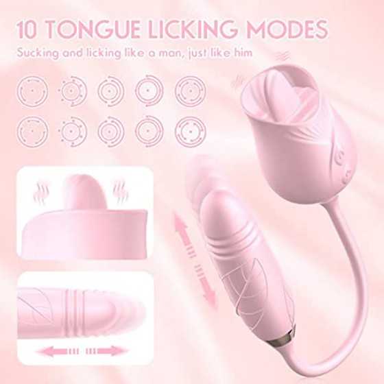 Rose Sex Toy for Women - Woman Pleasure Tongue Licking Mini Clitoral Vibrator Stimulator with 10 Vibrating Pleasure for Clitoris