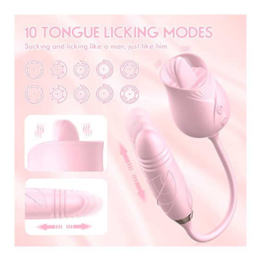 Rose Sex Toy for Women - Woman Pleasure Tongue Licking Mini Clitoral Vibrator Stimulator with 10 Vibrating Pleasure for Clitoris