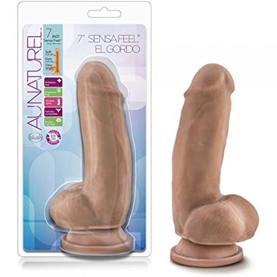6k Au Naturel 7 Inch Sensa Feel Dual Density Flexi Shaft El Gordo Dildo - Easy to Clean Fragrance Free Suction Cup Harness Co