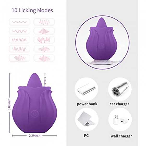 Rose Sex Stimulator for Women, Tongue Licking Mini Clitoral Vibrator Stimulator Vibrating Pleasure for Clitoris & Nipple Stimula
