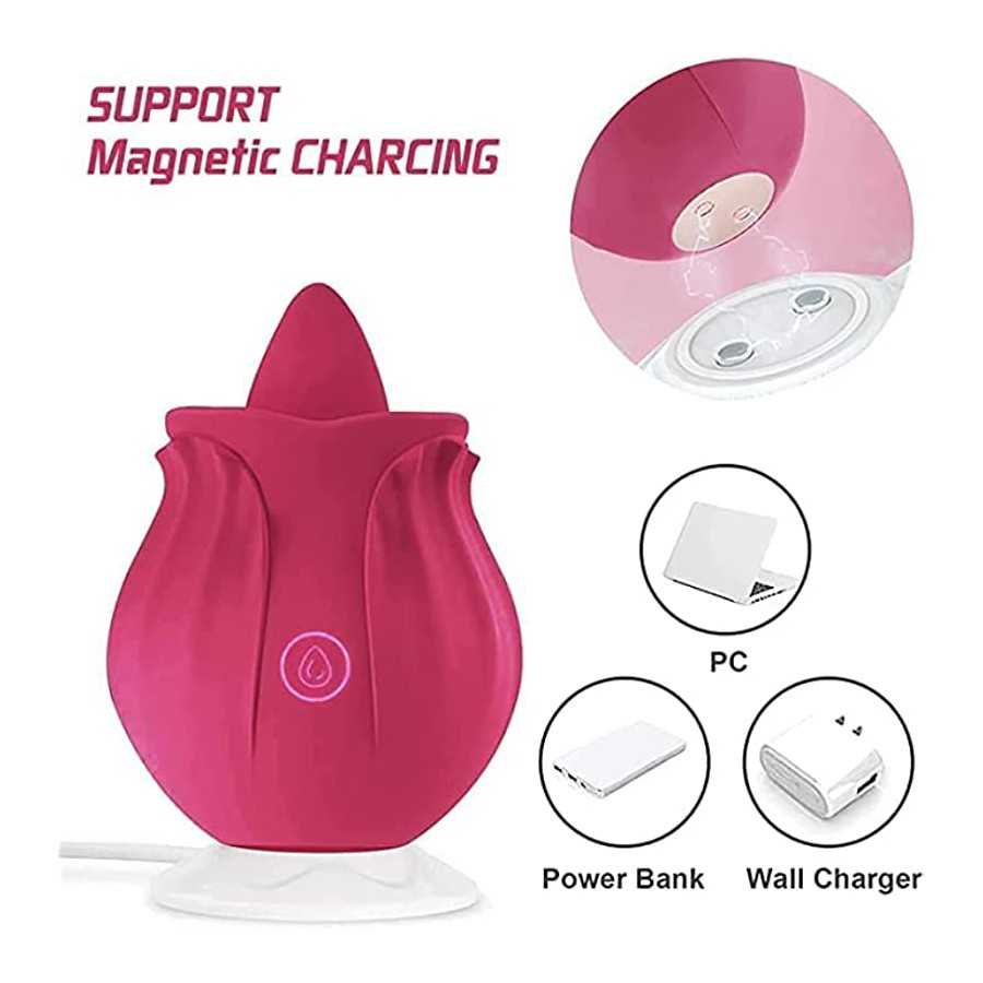 Rose Sex Toy for Women -Rose Sex Toy with Tongue Licking Vibrator for Women G spot Nipple Stimulation, Rechargeable Vibrating Ma