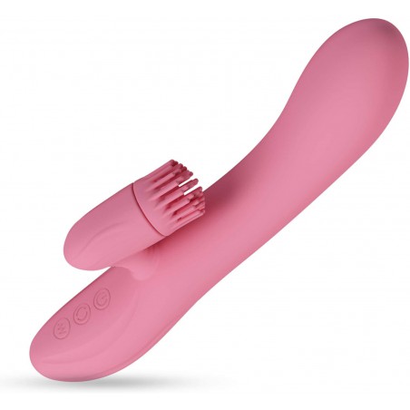  Rabbit Vibrator Rotating Nubs Clitoral Tickler Smooth Silicone USB Rechargeable Pink