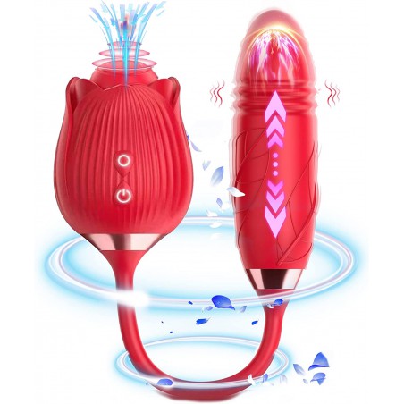 Rose Sex Toy for Women – Upgraded Rose Sex Stimulator for Women with 10 Thrusting Dildo G Spot Vibrator Clitoral Stimulator, Rose Adult Sex Toys Games for Women Couples Pleasure 4